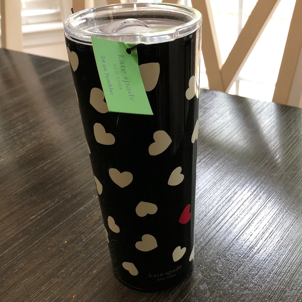 kate spade Black Tumbler with Cream Hearts and Single Red Heart